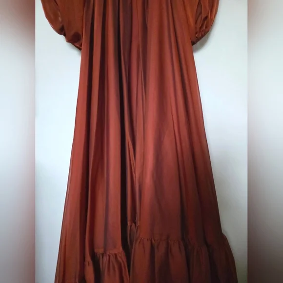 Mac Duggal 67948 Copper Criss Cross Waist Bishop Sleeve Dress Sz. 2 - Picture 4 of 12